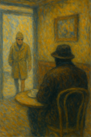 An AI-generated impressionist rendition of the café scene.